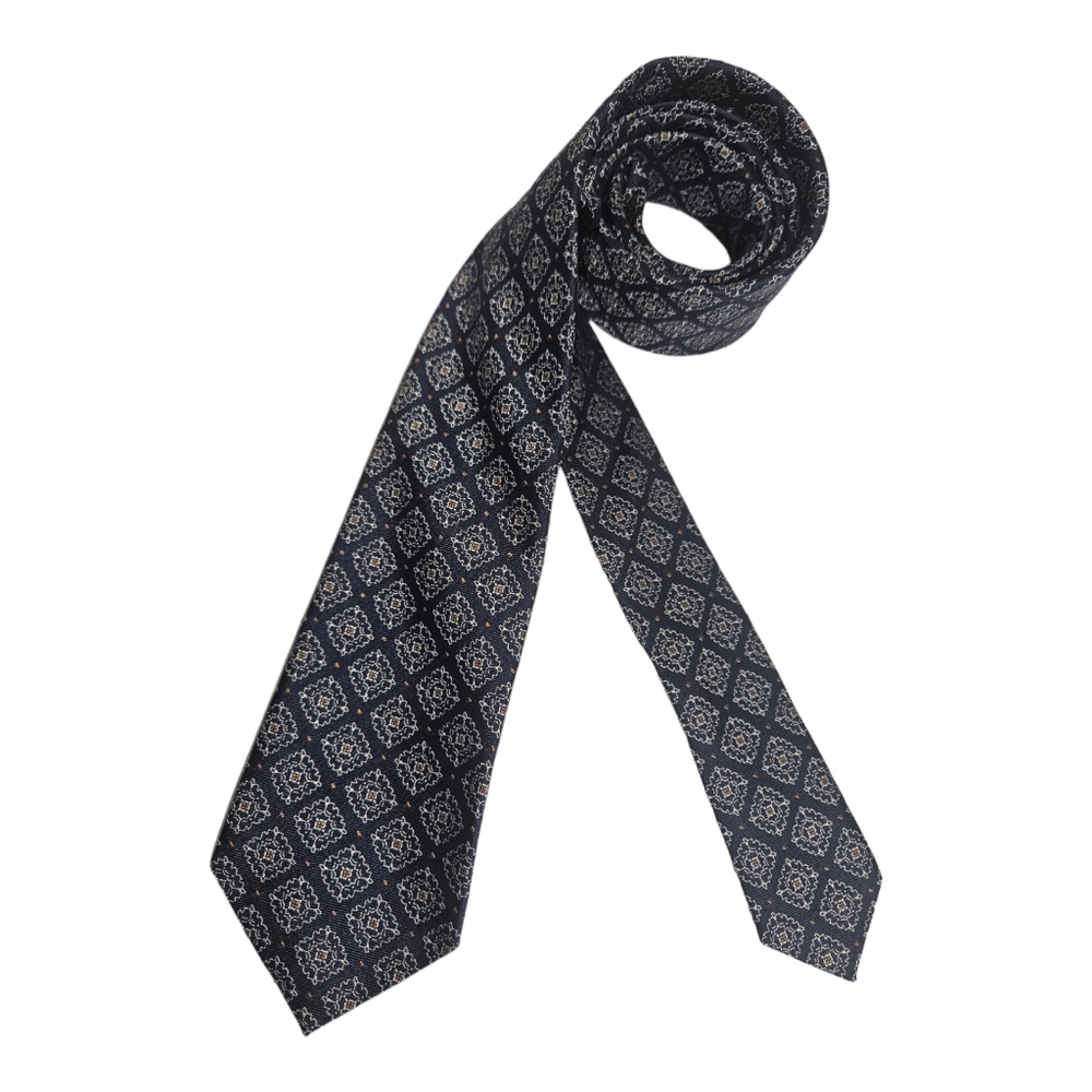 🆕️GUTTERIDGE Navy/Silver Geometric Silk LUXURY Tie